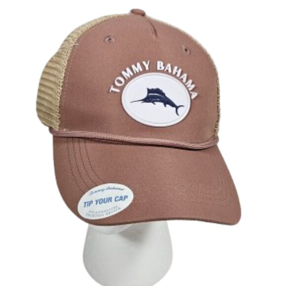 Tommy Bahama Baseball Hat Dusty Rose Mauve Truckers Hat Adjustab Fish - Picture 1 of 10